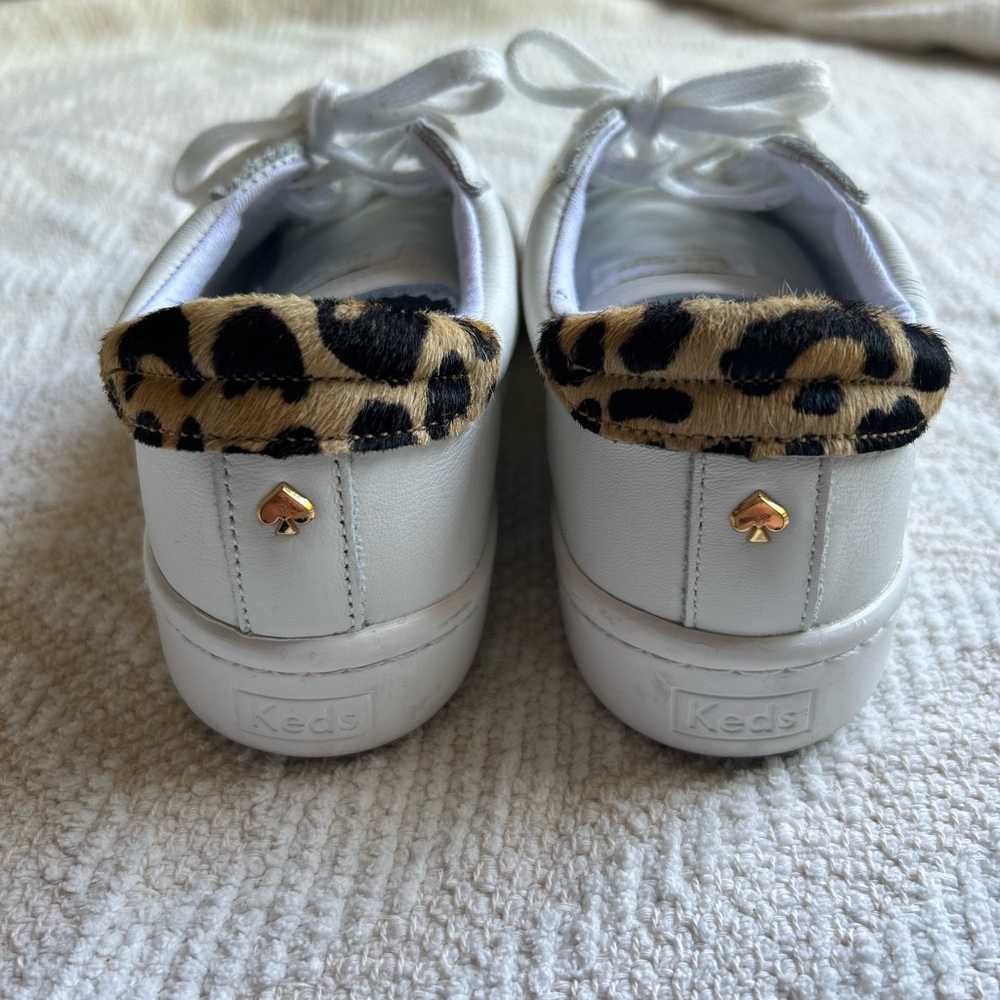 White Kate Spade Keds Leather Sneakers Cheetah